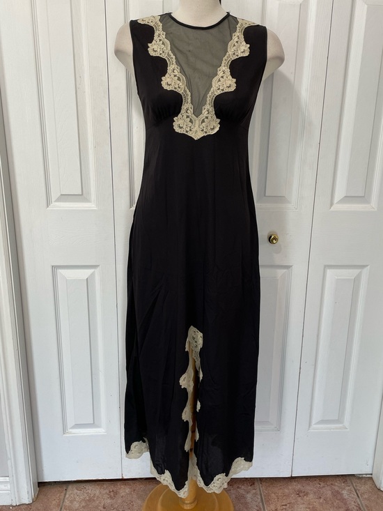 Vintage Other - Black Satin Dress/Nightgown with Cream Lace Details